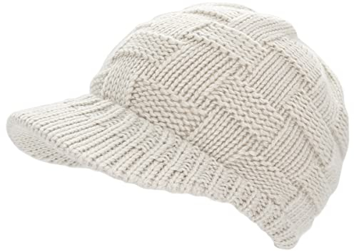 dy_mode Damen Herren Strickmütze mit Schirm Schirmmütze Winter Mütze Unisex - A312 (A312-CremeWeiß)