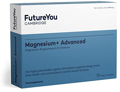 FutureYou Magnesium+ Advanced (56 Capsules). Magnesium Glycinate with B Vitamins for Energy & Bone Health. High Strength Magnesium Supplements for Women & Men - Genuine FutureYou Cambridge Supplements