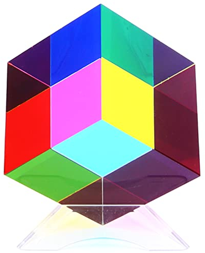 iKeelo Color Cube (60mm) mit Ständer, Magischer Farbwürfel Acrylwürfel Prisma, Physikspielzeug für Haus oder Büro Dekoration