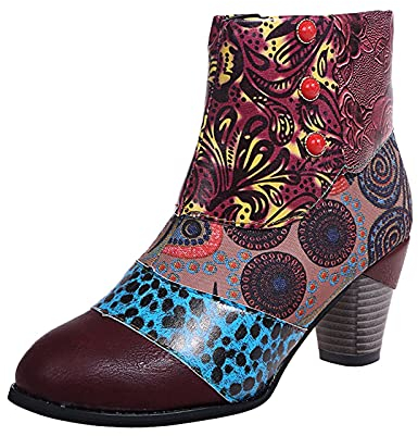 NOAGENJT Stivali Risvolto Scarpe da donna alla moda, traspiranti, tacchi alti, stivali corti con cerniera retrò Anfibi in Pelle Morbida