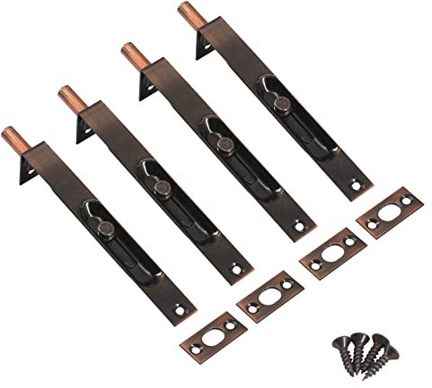 4 Inch Stainless Steel Door Lock Concealed Flush Bolt Slide Latch Bolt with Screws Red Bronze (4 Pieces)
