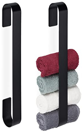 Relaxdays 3 x Handtuchhalter Wand, 430 Edelstahl, Handtuchstange 45 cm, selbstklebend & magnetisch, Gästetuchhalter, schwarz