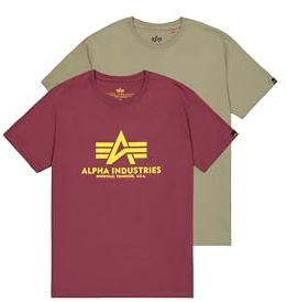Alpha Industries Basic T 2 Pack T-Shirt für Herren Olive/Burgundy
