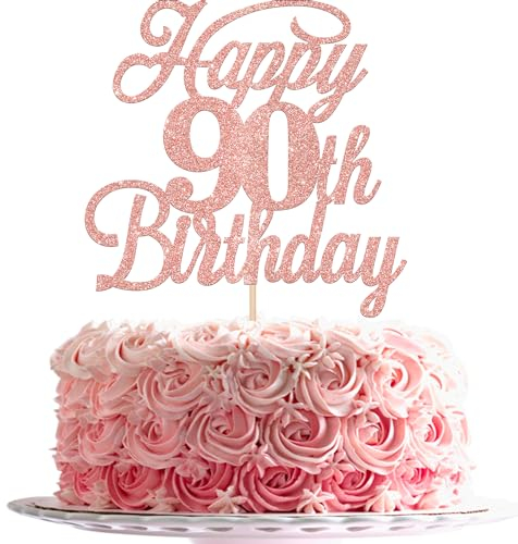 Xsstarmi 1 Pack Happy 90th Birthday Cake Topper Glitter 90 Years Old Numb 100 Cake Pick for Celebrating 90th Birthday Anniversary Party Cake Decorations Supplies Rose Gold