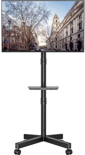 BONTEC Supporto TV da Pavimento, Carrello Inclinabile per TV con Ripiano Multimediale e Ruote di Bloccaggio, Porta TV Adatto per LED, LCD, da 23 a 60 Pollici, Fino a 25 Kg, VESA Max 400 x 400 mm