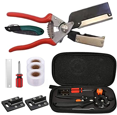 Garten Einhand Ratschenschere, Professionelle Pfropfen Werkzeug Kit Garten Ratschenschere Set Pfropfen Schneidwerkzeug Garden Grafting Tool mit V + U + Ω Klinge für Obstbäume/Blumen/Zweige