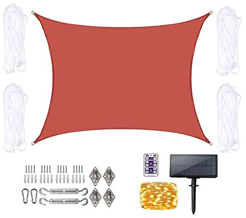 Usknxiu Rechteckiges Sonnensegel Überdachung mit LED Lichterkette Super langlebiges strapazierfähiges wasserdichtes Sonnensegel 95% UV-Blockierung Garten-Carport Außenterrasse Stoffschirm,3.6x3.6M