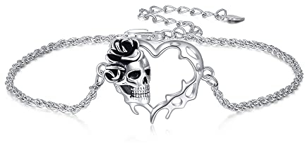 VENACOLY Totenkopf-Armband Sterling Silber Herz Rose Armband Schädel Schmuck Geschenke für Frauen