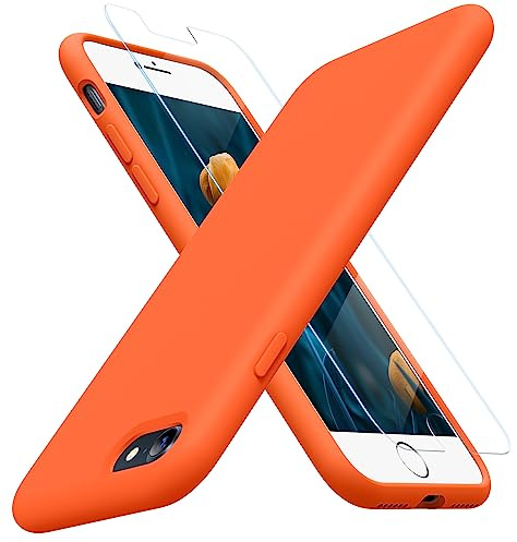 Miracase for iPhone SE Case 2022/2020,iPhone 8/7 Case,with Screen Protector | Full-body Protective,Drop Proof,Ultra Slim and Anti-Slip, Silicone Shockproof phone case for iPhone SE, 4.7-inch,Orange