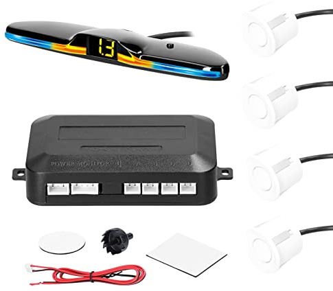 Shkalacar Parksensor Einparkhilfe, Rückfahrradar System mit 4 Parksensoren Abstandserkennung LED-Licht Abstandsanzeige Warnsummer