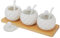 Chase Chic Set de pots à épices, Sucrier en céramique avec couvercle et cuillère pour la maison et la cuisine, Petite boîte à épices avec plateau en bois, Conception en losange, Set de 3 pièces