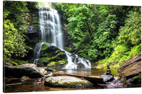 HUBDECO Leinwand Bilder Wohnzimmer - Bilder, Poster, Kunstdrucke - Leinwandbild - Bild auf Leinwand - Tolle Zimmerdekoration - Schlafzimmer Bilder - 120x80 cm Wald Wasserfall