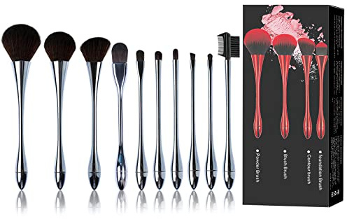 Lot de 10 pinceaux de maquillage professionnels pour fond de teint, anti-cernes, poudre, blush, fard à paupières, sourcils, lèvres (argent)