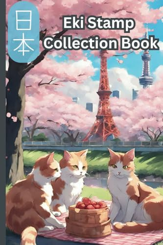 Japan Eki Stamp Book | Kawaii Cat Picnic Cover | 4 x 6 passport sized collection book: Japan Travel Journal Stamp Book