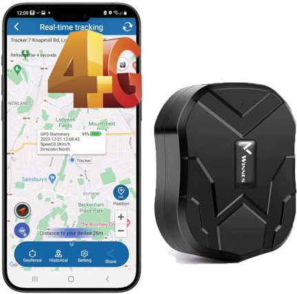 Winnes Real Time GPS Tracker 4G Worldwide Use Magnetic Long Battery Life Anti-theft Anti Lost Locator for Car, Truck Battery Powered Car Tracker 150 Days Standby Geo-fence, Moving Security Alerts