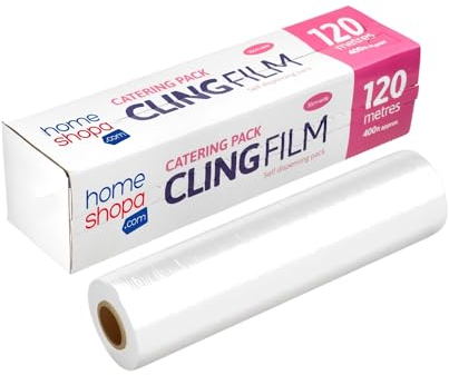 HOMESHOPA Strong Cling Film, All Purpose Clear Plastic Food Wrap, Kitchen Preparation Food Catering Cling Wrap Dispenser with Cutter, Microwave & Freezer Safe (30cm X 120 Metre Long)