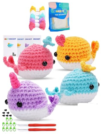 Wal-Häkelset, Puppen, Stricken, Häkeln, Tier-Set für Anfänger, Kinder, Erwachsene, handgefertigtes Wollgarn, Nähen, handgemachtes Häkeln