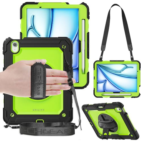 TECHGEAR Utility Rugged Schutzhülle für iPad Air 27,9 cm (11 Zoll) 2026 (M4), 2025 (M3), 2024 (M2) – robuste, stoßfeste Schutzhülle mit 360° drehbarem Ständer, Handschlaufe, Schultergurt + 2