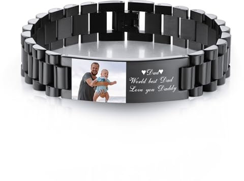 INBLUE Personalisiertes Armband für Papa Männer - Gravierte Namen Text Foto Herren Gliederarmband Geschenk zum Geburtstag Jahrestag Vater Ehemann Opa Sohn Freund - A2
