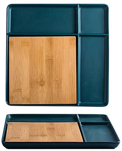 TIANHEY Stoviglie per Il Controllo del Peso - Piatti Divisi, Contorni in Ceramica E Piatti da Bistecca in bambù - Regali Unici per L'Inaugurazione della Casa - Verde Scuro Resistente