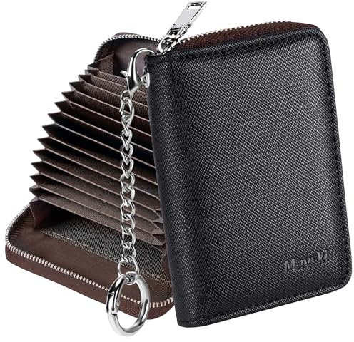 Mayski Porte-cartes de crédit, portefeuille à fermeture éclair pour femme, petit accordéon, porte-clés, porte-cartes de visite, noir, Taille compacte
