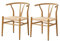 JZGORC 2er Set Geflochtenes Esszimmerstuhl, mit Rattan-Sitzkissen und Y-förmiger Rückenlehne, Metallbeine mit Holzmaserung, geeignet für Esszimmer, Wohnzimmer und Schlafzimmer