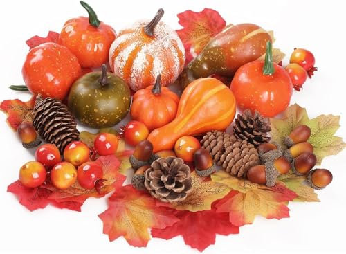 sylbx 96 Pièce Citrouille Décoration,décoration de citrouilles Automne,Citrouille Artificielle,Décoration de Citrouilles Automne pour la décoration intérieure,de Table à Manger et de Jardin