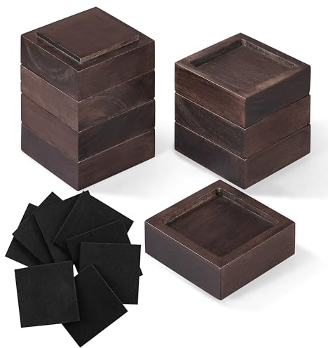 Bed Risers, Furniture Risers (Set of 8-Height 1) Can be Adjusted to 2'' 3''or 4'', Lifts Furniture Risers, Solid Natural Wood Risers, Non-Slip Recessed Hole (Square-Walnut Color)
