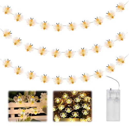 Bee String Lights Decor 10ft 30 LED Battery Operated Bee Fairy Lights for Bedroom Indoor and Outdoor Bee Decorations Cute Bee Lights for Kids Girls Home Garden Party Christmas and Wedding Decor
