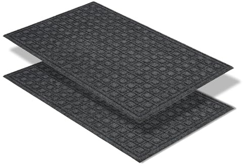 Astra Wetterfeste Fussmatte aussen rutschfest - Grau 2er Set 45 x 75 cm | Schmutzfangmatte Outdoor Türmatte für Eingangsbereich Schmutzabweisende Fußmatte strapazierfähig Fußabtreter moderne Designs