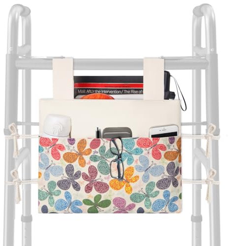 TOGETRUE Rollatortasche, praktischer Rollatorkorb mit Getränkehalter, Zubehör-Aufbewahrungstasche für Klapprollator, Rollstühle, Kinderwagen, 38,1 x 29,8 cm (15 x 11,5 Zoll) (Schmetterling)