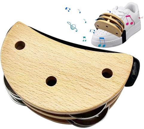Evember Pandereta de pie, pandereta de percusión, instrumento musical con cascabel de metal, correa elástica, juego de batería para tocar batería y guitarra
