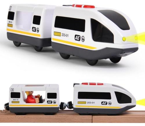 HOTUT Locomotiva ad Azione a Batteria (Connessione Magnetica), Treno Elettrico per Bambini, Trenino Elettrico per Bambini Trenino Giocattolo, Giocattolo Regali per Ragazze Ragazzi, Bianco