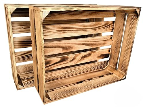 Lermowood Holzkisten Reg 2er Set 50 x 40 x 15cm Geflammt | Dekokisten aus Holz Massive Holzkiste Regalkiste Weinkiste