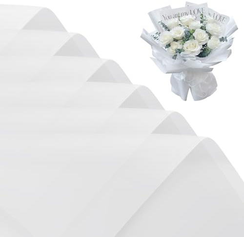 20 Blätter matt gefrostet Blume Bouquet Wrapping Papier, doppelseitige Blume Wrapping Papier wasserdicht Bouquet Zubehör für Florist Hochzeit Geburtstage Party Dekoration Geschenk 22x22 Zoll (weiß)