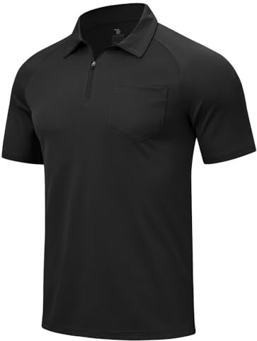 YSENTO Herren Poloshirt Kurzarm Atmungsaktiv Polohemd T Shirts 1/4 Zip Golf Polo Sommer Sport Shirts mit Brusttasche(Schwarz,L)