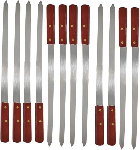 MIXEL Stainless Steel Flat Kebab Skewers, Secure Holding, Versatile Use, Ideal for Both Indoor and Outdoor Grilling, BBQ Skewers with Wooden Handle, Ergonomic Design (4 PCS)