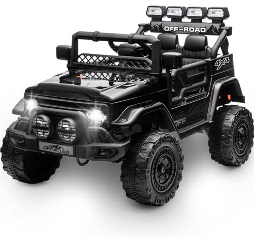 HAUSPROFI Macchina Elettrica per Bambini, 12V Macchina per Bambini, Jeep Elettrica per Bambini con Telecomando 2.4G, LED, Bluetooth, Musica, 5 km/h Max, Auto Elettrica per Bambini per 3 anni+, Nero