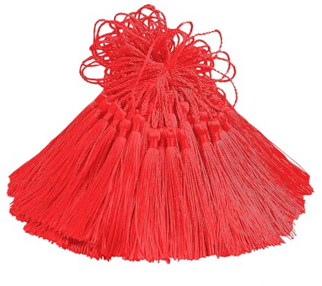 100 Stück 13cm Quasten Anhänger Handgefertigt DIY Basteln-Rot | Hängend Quasten Geschenk für Lesezeichen,Schmuckherstellung,Tasche,Schlüsselanhänger Deko,Girlande und Party Zubehör