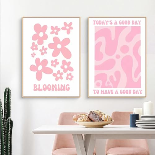 Ueiwffzo 2er Rosa Poster Set, Rosa Blumen Ästhetische Inspirierende Zitate Leinwand Bilder, Bilder Kinderzimmer, Wandposter Bilder Wohnzimmer, Ohne Rahmen (50x70cm)
