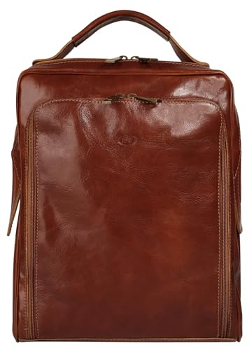 piké Damen Rucksack Echt Leder Made in Italy, Citybag, Daypack aus Rindleder, Schultertasche mit Smartphonefach, Kreditkartenfächer, Stifthalter