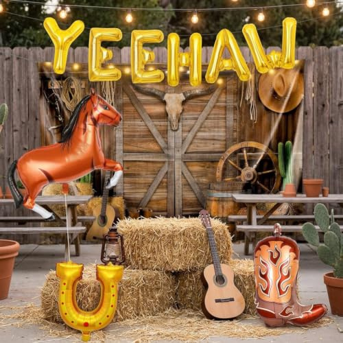 JeVenis Western-Hintergrunddekoration, Cowboy-Banner, Yee Haw Ballloons, Schild, wildes Western-Mottoparty-Zubehör für Jungen, Geburtstag, Babyparty, Party-Ballons