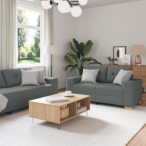 LAPOOH 3-teiliges Sofaset mit Kissen in Dunkelgrau, Sofas & Couches, Sofa Wohnzimmer, Relaxsofa, Sofa Für Schlafzimmer - 3324629