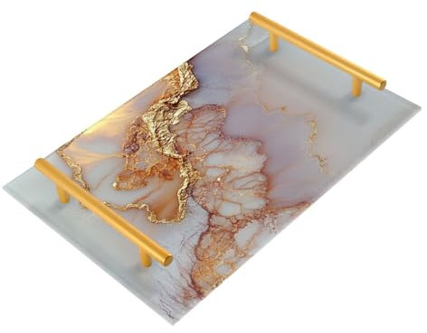 Marble White Rose Gold Decorative Trays with Handles with Handles Food Tray for Bed for Jewelry Perfume for Platters Serving bandejas para comida