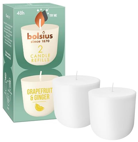 Bolsius - CleanLight Refill - Grapefruit & Ginger - Refill Scented Candle - 2 Pieces - Burning Time 24 Hours - Contains Natural Vegetable Wax - Sustainable Concept