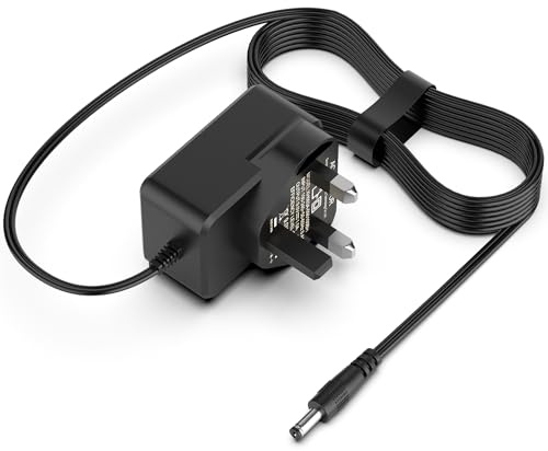 9V 1A Guitar Pedals Power Supply Adapter, UK Plug AC 100–240V to DC 9V (Max 1000mA) 5.5mm x 2.1mm for Most Guitar Bass Effect Pedal Center Negative Keyboards, 1.8m Cable – Low-Noise Stable Power