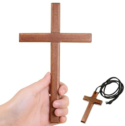 YI Boutique Wood Wall Cross, Christian Wooden Cross, 8 Handmade Decor Christian Gift, Wooden Crosses, with Crosses Necklace, Wall Crucifixes