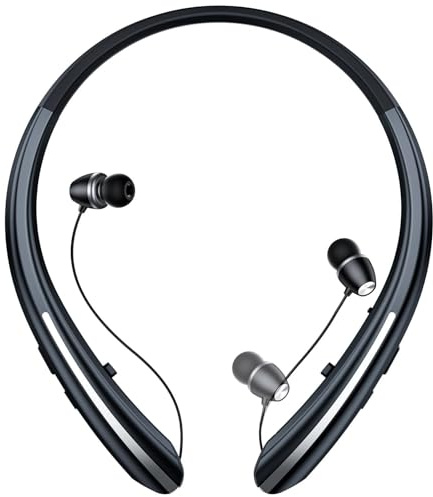 DOCANIO Retractable Neckband Bluetooth Headphones, 24H Battery In-Ear Earbuds, HiFi Stereo & Hybrid Active Noise Cancelling Wireless Earphones Secure Fit for Sports, Running, Gym