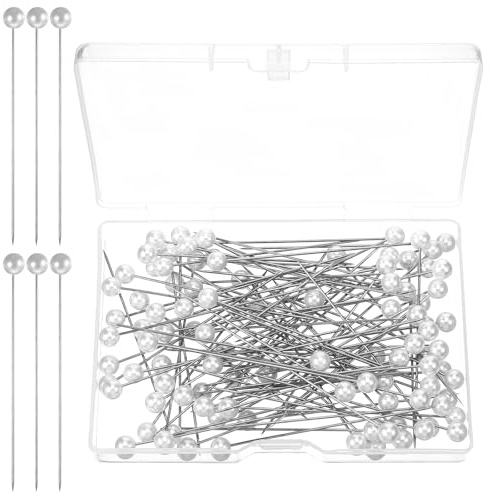 100 Stück Runde Faux Perle Stecknadeln, 65mm Lange Weiße Gerade Stecknadeln mit Kopf Dekorativ Perlennadeln für Basteln Nähen Quilten Craft Hochzeit Jewelry Dekoration