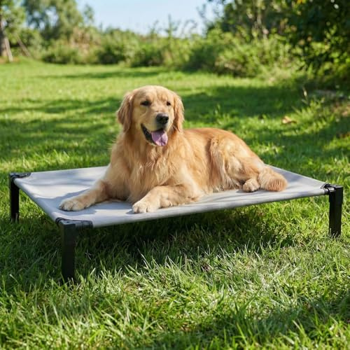 Niubya Hundeliege Outdoor Grosse Hunde - Hundeliege in und Outdoor Garten, Erhöhtes Hundebett für draußen Camping erhöhtes Hundebett, Größe für Hunde maximal 41 kg, XL 130x92×24 cm, höhe in 24cm